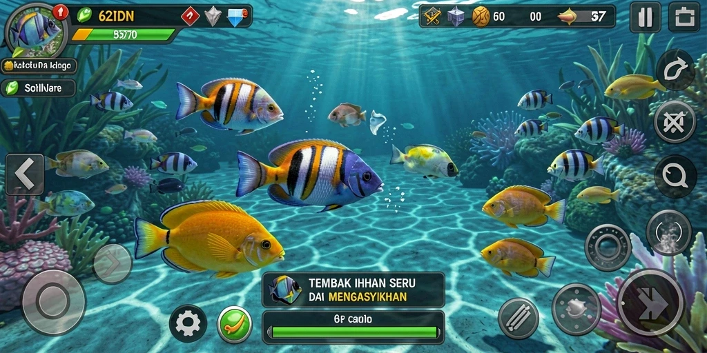 Screenshot gameplay menampilkan aksi seru dalam Tembak Ikan.