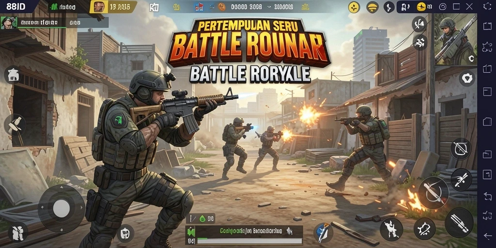 Tampilan gameplay yang mendebarkan dari pertempuran Battle Royale di 88ID.