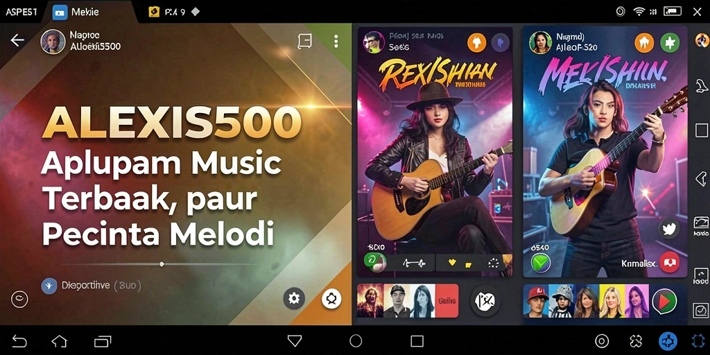 Tampilan gameplay ALEXIS500 dengan berbagai genre musik.