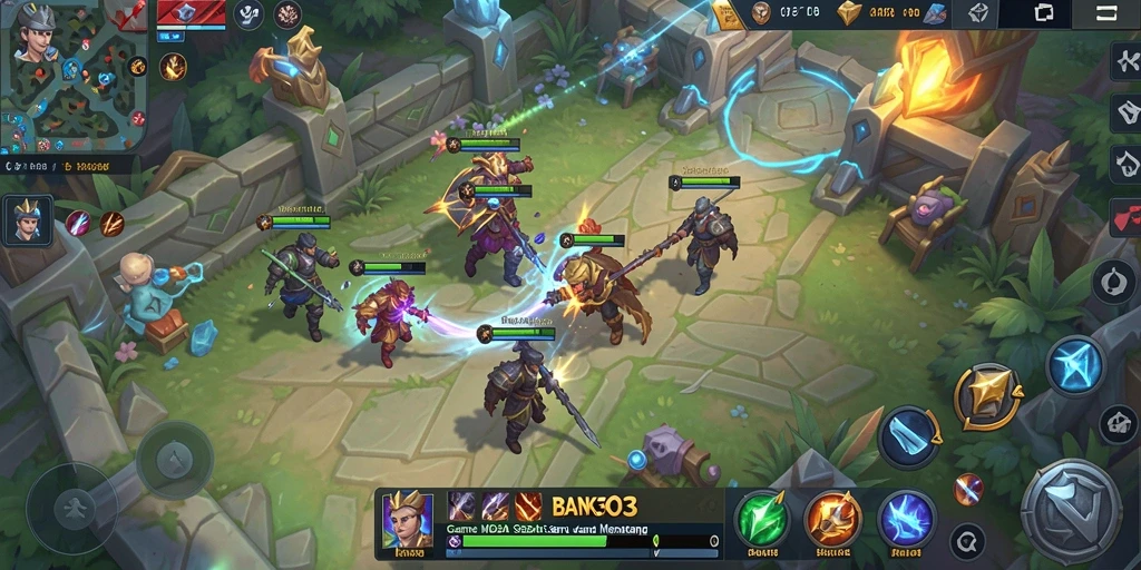 Screenshot gameplay BANK303 dengan aksi MOBA yang intens.