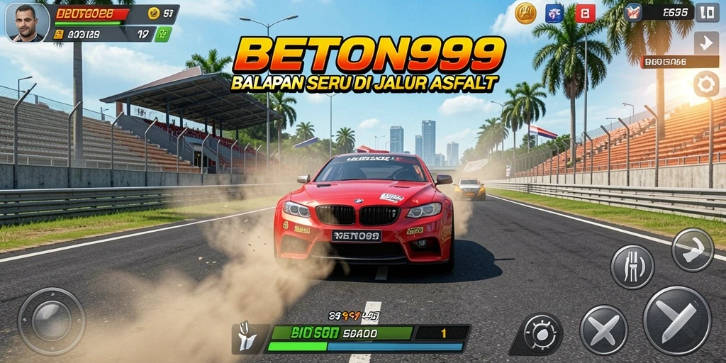 Tampilan menarik dari gameplay BETON999 saat balapan di malam hari.