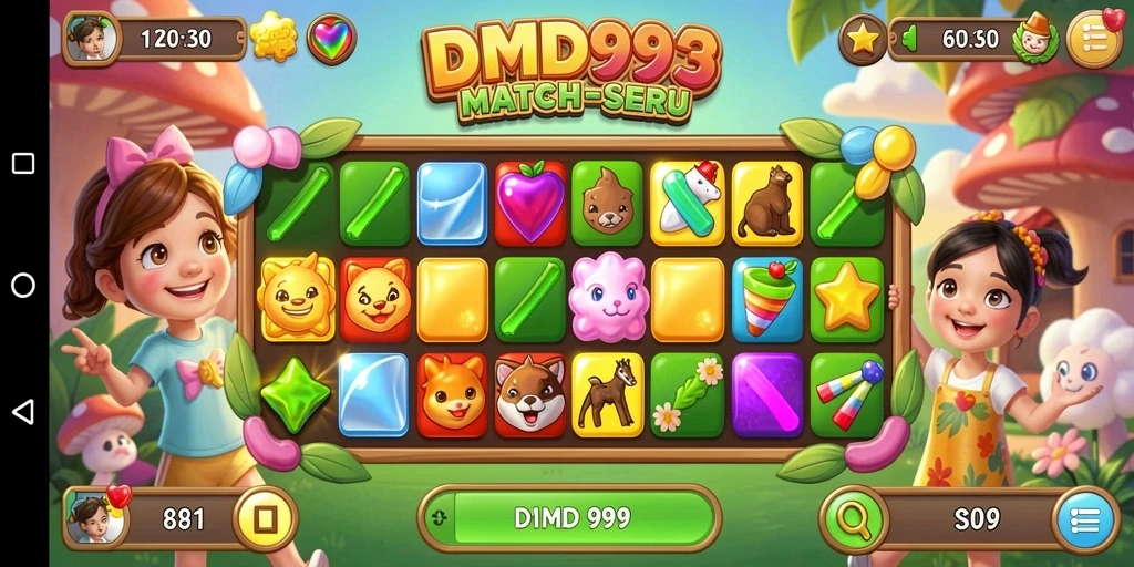 Screenshot utama DMD999 menampilkan aksi permainan Match-3 yang mendebarkan.