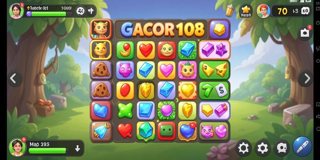 Screenshot gameplay GACOR108 menampilkan tantangan match-3 yang seru.
