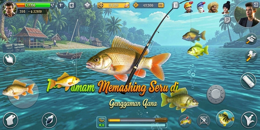 Tampilan gameplay IDX66 yang menampilkan keseruan memancing.