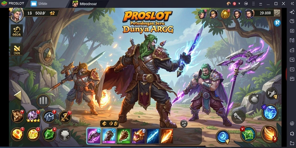 Tampilan gameplay <strong>PROSLOT</strong> dengan pertempuran seru dan grafis menawan.