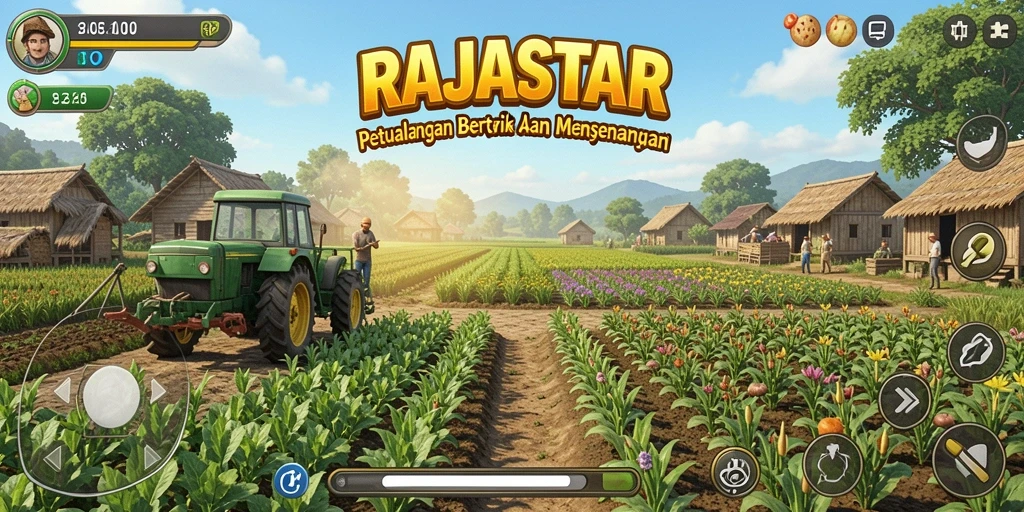 Screenshot utama RAJASTAR menampilkan petualangan seru bertani.
