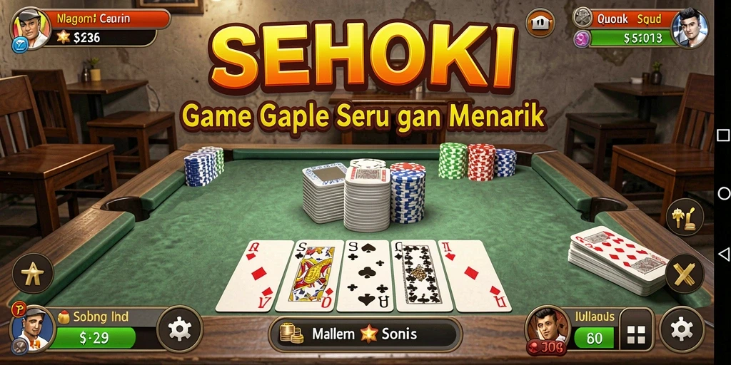 Tampilan screenshot SEHOKI yang memperlihatkan gameplay Gaple yang seru.